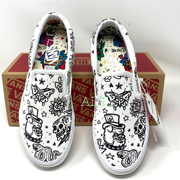 VANS Classic Slip-On (U-color) Tatoo Sneakers Women’s Size 6.5 VN0A4BV31IU - Picture 3 of 10